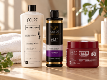 FELPS Professional Brazilian haircare bottles arranged on a salon counter