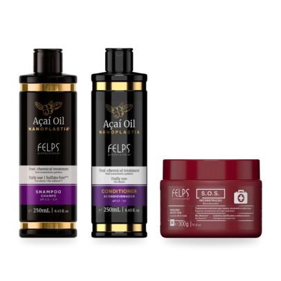 FELPS Açaí Oil Repair Ritual – Omega Zero Açaí Oil Shampoo 250ml, Conditioner 250ml and S.O.S Mask 300ml
